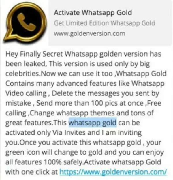 WhatsApp Gold 2018 para descargar? Realmente es un hoax bulo timo o estafa que tiene virus pasa de ellos y haz caso a la policia nacional WhatsApp Oro qué es y cómo funciona