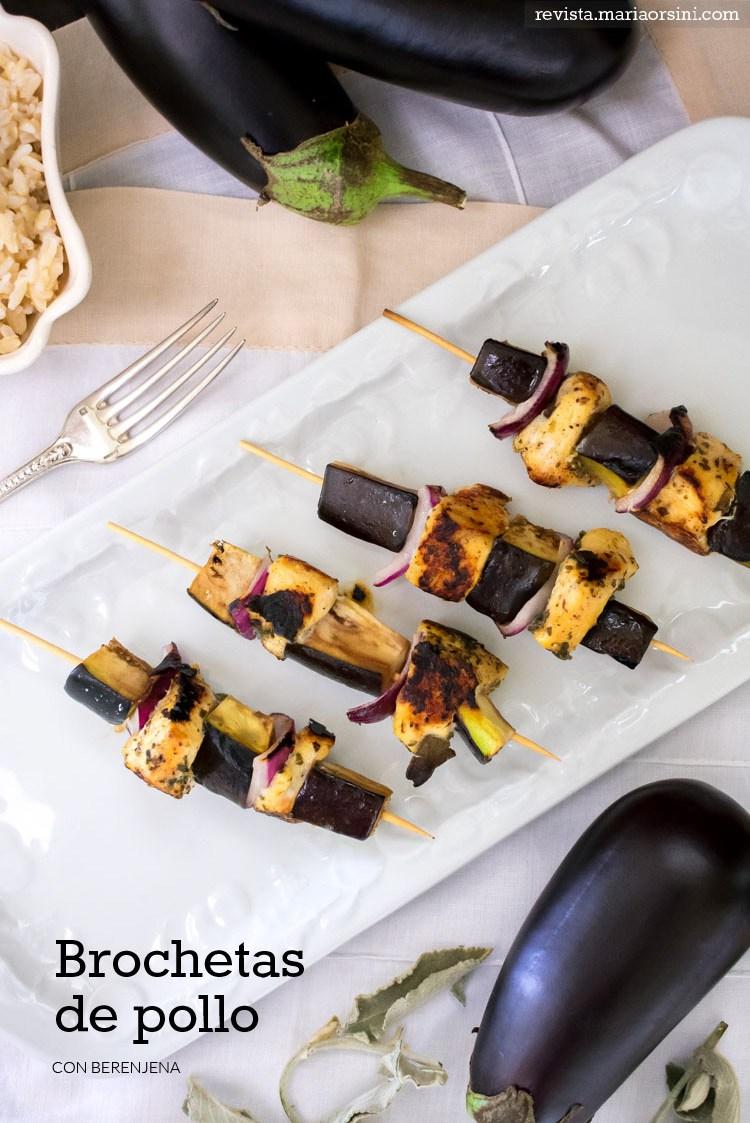 Receta de brochetas de pollo y berenjena en revista Maria Orsini