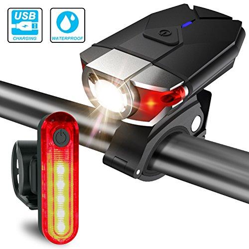 Juego de Luces para Bicicleta, Juego de Lámparas LED para Bicicleta ITSHINY Recargable e Impermeable - Combinaciones de Faros Delanteros y Luces Traseras Superbrillantes Fáciles de Instalar para Niños Hombres Mujeres Linterna de Seguridad para Ciclismo de Carretera Montaña (Negro)