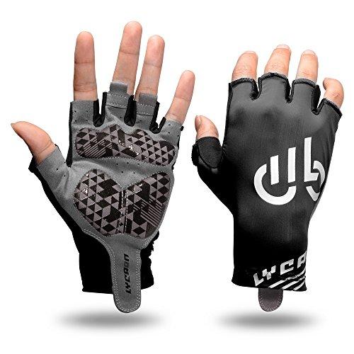 LYCAON Guantes de Ciclismo Medio Gel de Dedo Padded Nonslip Breathable Riding Biking Guantes Plegable BMX Road Bike Cruiser Bicicleta de Montaña MTB Biker Scooter Guantes Ropa de Ciclismo al aire libre Vestuario Hombre Mujer (Negro, L)