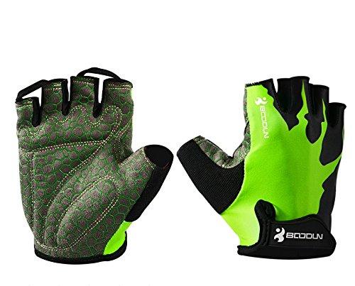 IKuaFly BOODUN Guantes Ciclismo Mtb, Guantes Bici Verano Respirable Reflectante Gel Almohadilla para Hombre (Verde, L)