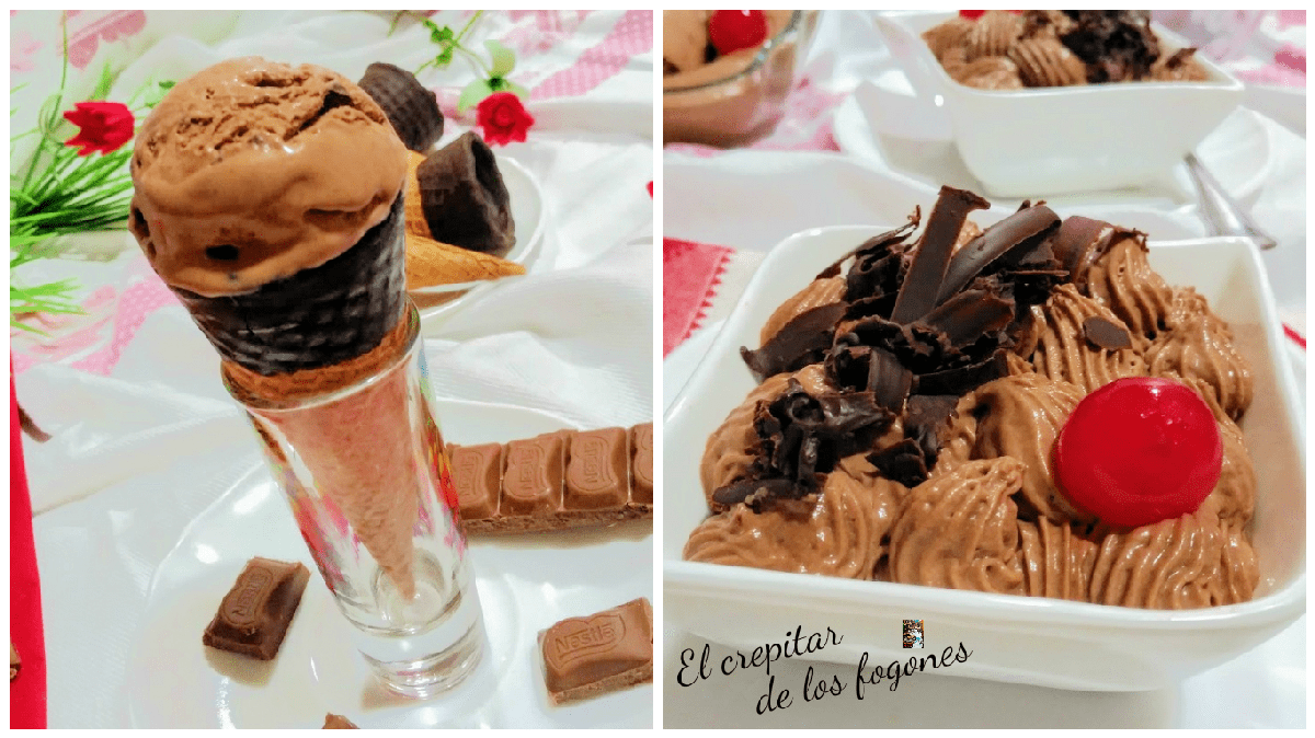 mousse de chocolate y nata (crema de leche)