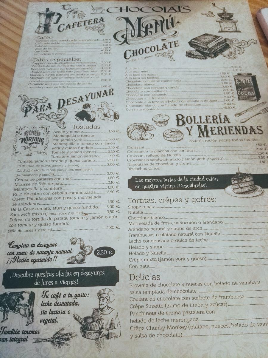 carta del chocolats de cáceres