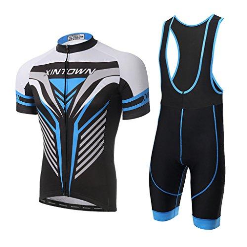 Ciclismo Maillot,Skysper Hombres Jersey + Pantalones cortos babero Mangas cortas de Ciclismo Ropa Maillot Transpirable para Deportes al aire libre Ciclo Bicicleta