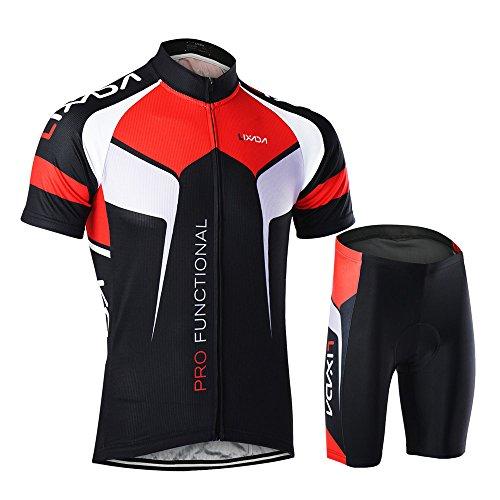 Lixada Hombres Maillots de Bicicleta Jersey de Manga Corta + Pantalones Cortos Acolchados Ropa de Ciclismo Respirable Secado Rápido Cómodo