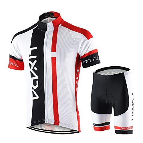 Lixada Hombres Maillots de Bicicleta Conjunto de Ropa de Ciclo Jersey de Manga Corta + Pantalones Cortos Acolchados Cómodo Respirable Secado Rápido