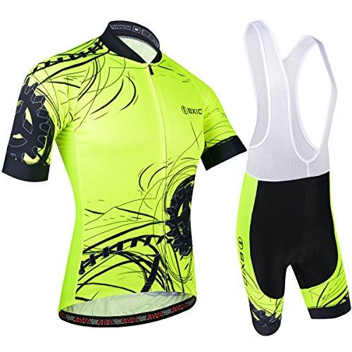 BXIO Hombres Ciclismo Jersey Fluo Amarillo Bike Wear Road Race para Ciclismo Soporte Mix Size Manga Corta Transpirable con Culotte Corto 183 (Shirts and Bib Shorts, L)