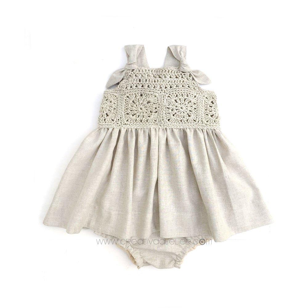 Cómo hacer un vestido de granny squeres de bebé combinado con tela DIY - Tutorial y Patrón