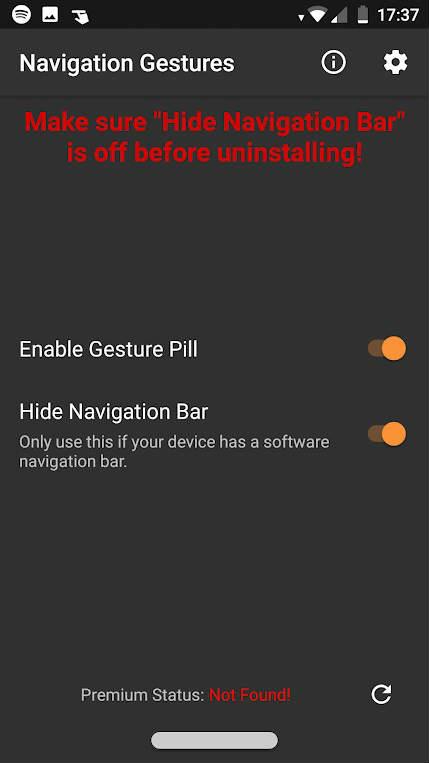 ocultar barra de navegación para copiar o imitar los gestos del iPhone