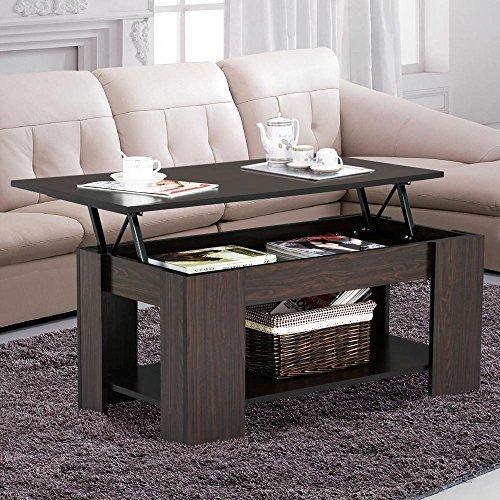 Yaheetech Grade E1 MDF & Iron Lift-up Top Coffee Table w/Hidden Storage Compartment & Shelf Espresso