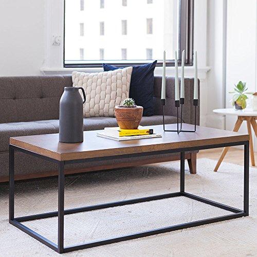 Nathan James 31101 Doxa Solid Wood Modern Industrial Coffee Table, Black Metal Box Frame Dark Walnut Finish