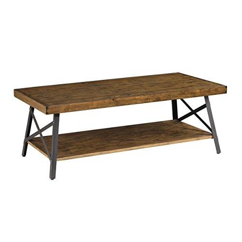 Emerald Home Chandler Rustic Industrial Solid Wood and Steel Coffee Table with Open Shelf