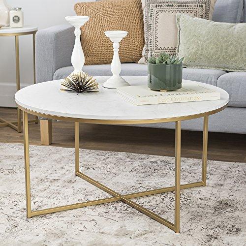WE Furniture 36" Coffee Table X-Base - Faux Marble/Gold