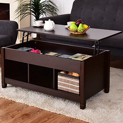 TANGKULA Coffee Table Lift Top Wood Home Living Room Modern Lift Top Storage Coffee Table w/Hidden Compartment Lift Tabletop Furniture (Brown with Lower Shelf)