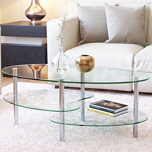 Ryan Rove Ashley 38 Inch Oval Two Tier All Clear Glass Coffee Table