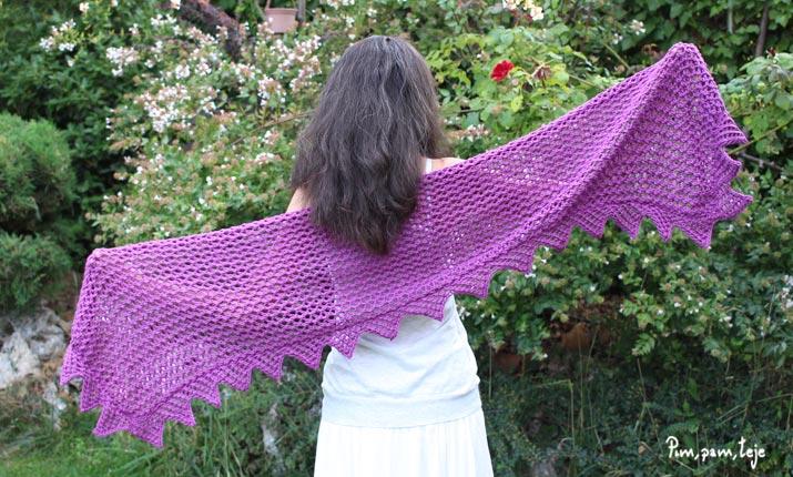 Patrón para tejer chal tejido a dos agujas en punto de red