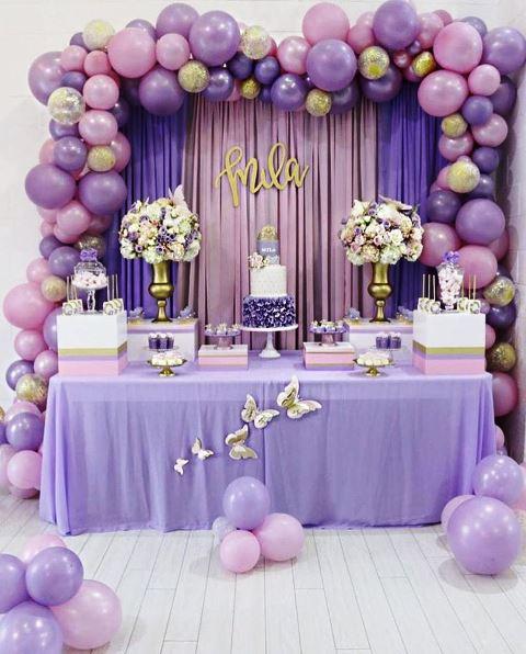 decoracion quinceañera morado lila malva