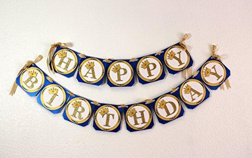 All About Details Royal Blue & Gold Prince Theme Happy Birthday Banner