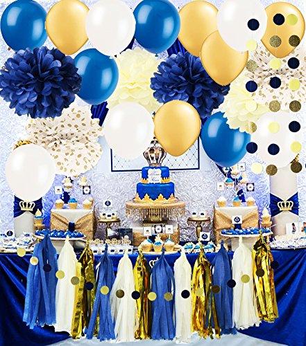 Mybbshower Royal Blue And Gold Glitter Decoración De Cumplea 