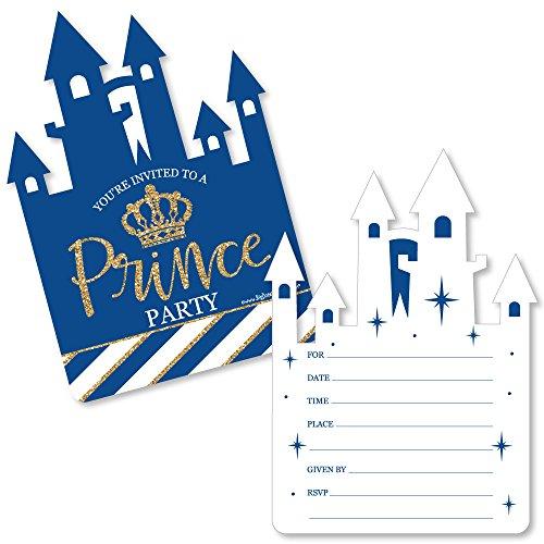Big Dot of Happiness Royal Prince Charming - Shaped Fill-In Invitations - Baby Shower or Birthday Party Invitation Cards with Envelopes - Set of 12