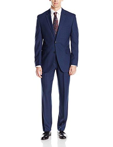 Perry Ellis Mens Slim Fit Suit with Hemmed Pant, Blue, 40 Regular