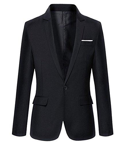 Benibos Mens Slim Fit Casual One Button Blazer Jacket (M, 302Black)