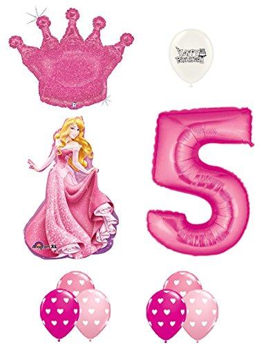 Sleeping Beauty Pink Glitter Crown 5th Birthday Balloon Bundle