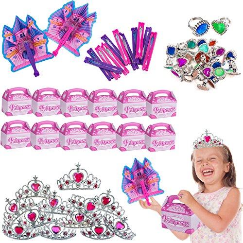 Princess Party Supplies - Party Favors - 72 Pc Set - Tiaras, Princess Fans, Treat Boxes & Princess Rings by Funny Party Hats