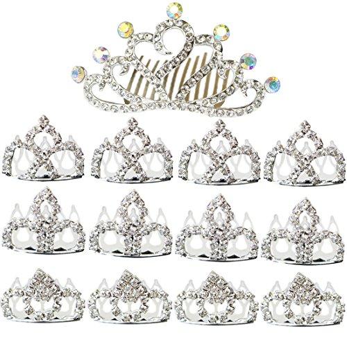 kilofly 13pc Princess Party Favor Crown Crystal Rhinestone Tiara Hair Comb Clip