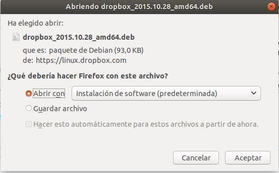 instalar dropbox en ubuntu 18.04 abrir fichero descarga