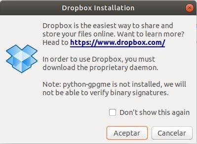 instalar dropbox en ubuntu 18.04 dropbox installation