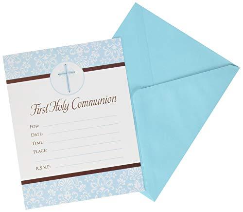 Amscan 790006 First Communion Blue Invitations, Multi Color