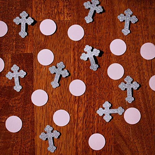 Silver Cross and Pink Circle Baptism First Communion Confetti