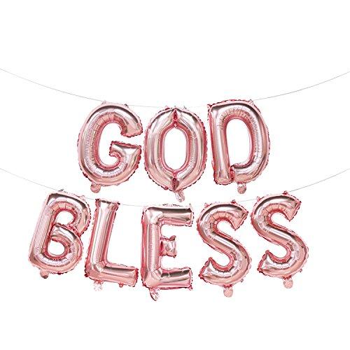 God Bless Foil Letter Balloons Rose Gold | God Bless Balloon Banner | Baptism Party Decorations | Rose Gold First Communion Decorations | Christening Party Supplies | 16inch