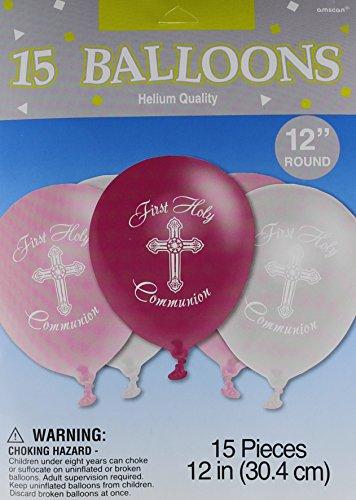 Girls - Pink and Silver First Holy Communion Latex Balloons - 15ct