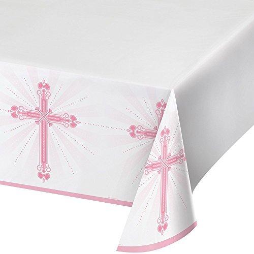 Creative Converting 722218 Border Print Plastic Tablecover, 54 x 102, Blessings Pink (2 pack), Multicolored