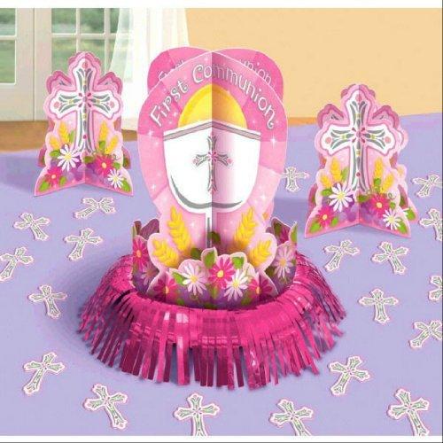 First Communion Pink Table Decorating Kit with 1 Large Centerpiece, 2 Small Centerpieces and 20 Cross Confetti Pieces by Amscan