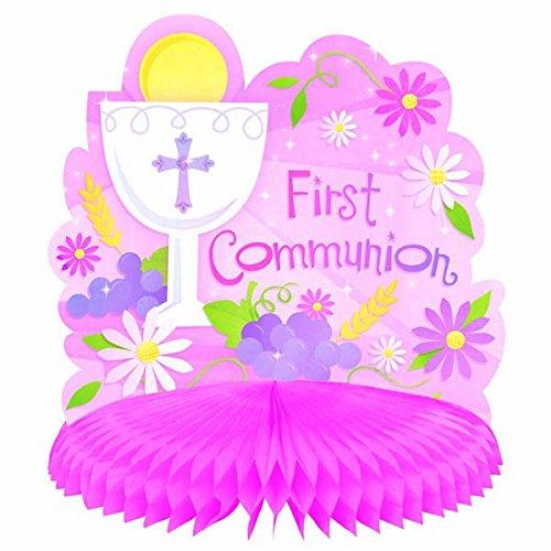 First Communion Pink Honeycomb Table Centerpiece Religious Party Decoration, 10".