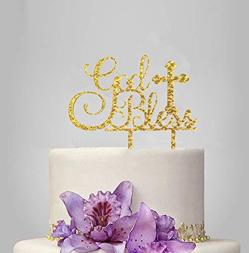 Gold Glitter God Bless Cake Topper,Communion Party/Baptisim Christening/First Baby Shower Decoration Sign