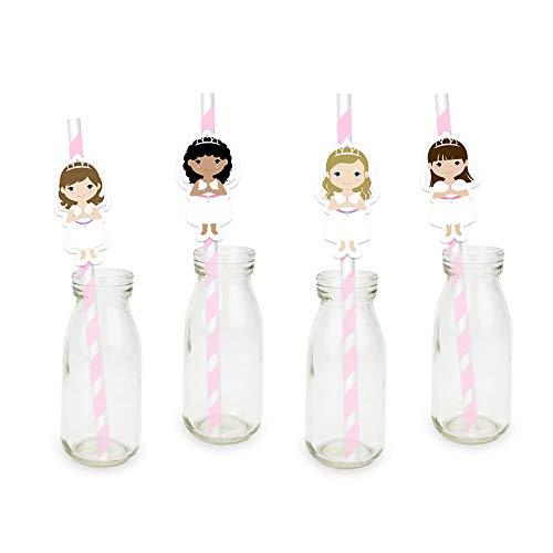 Dunnomart Girl First Communion Party Straw For Paper Straws Decoration Birthday Party Festive Supplies Paper Drinking Straws 24PCS