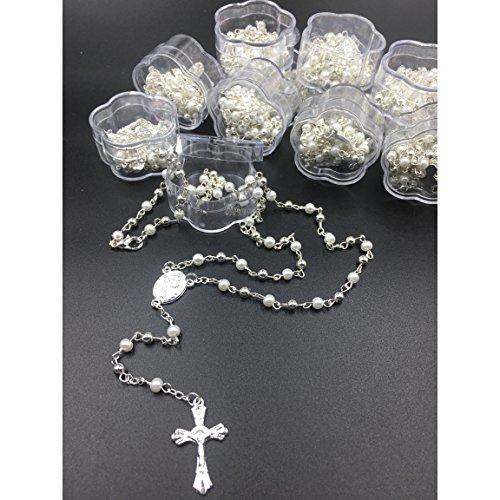(12) PCS - Baptism, First Communion Rosary Favor White Pearl Recuerdos para Primera Comunion Niña Niño