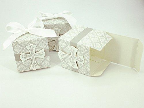 AimtoHome Party Candy Boxes for Baptism First Communion Favor Cross Candy Box Christening Baby Shower bomboniere wrap Holders with Ribbons, pack of 50
