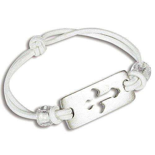 Abbey Gift First Communion White Stretch Bracelet with Cross