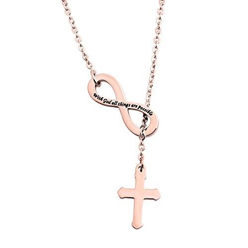 WUSUANED With God All Things are Possible Infinity Cross Necklace Religious Jewelry Inspirational Gift (Infinity cross necklace RG)