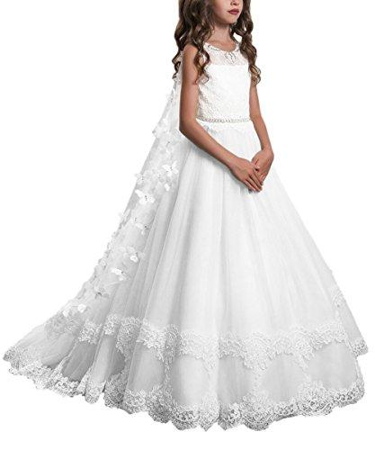 PLwedding Lace Flower Girls Dresses Girls First Communion Dress Princess Wedding Size 8 White