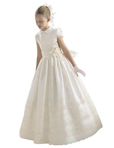 PinkMemory High-Neck First Communion Dress For Girls 2-14 White 7