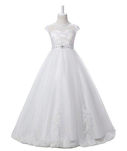 Nina Flower Girls Pageant First Communion Scoop Lace Dress White 8