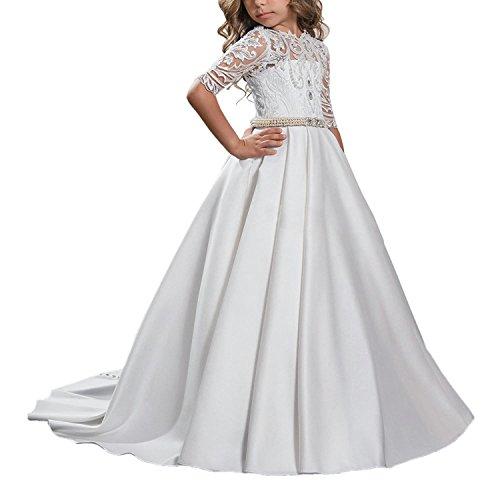 Carat Beautiful White Lace Princess Ball Gown Hollow Back Flower Girl Dress White Size 8