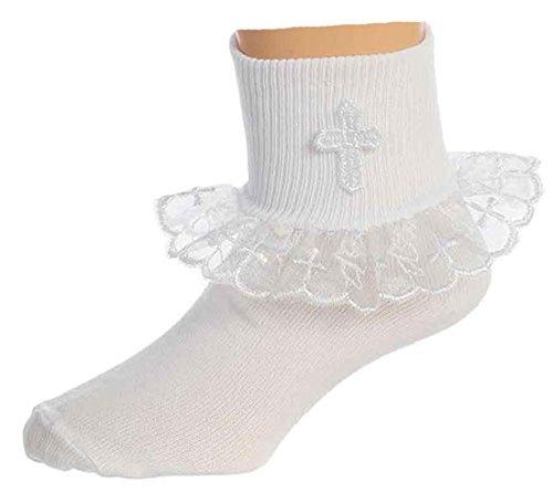 Girls White First Communion Baptism or Special Occasion Socks with Cross 9-11yr