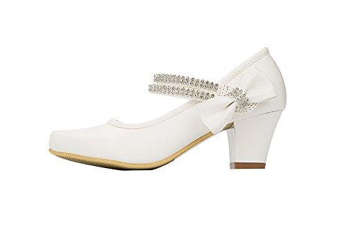 First Communion Girls Mary Jane Rhinestones Strap Pump Shoes Low Heels Flower Girl Dress Shoes Little Kid Size1